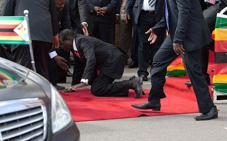رئيس زيمبابوي الديكتاتور يسقط من منصة المطار