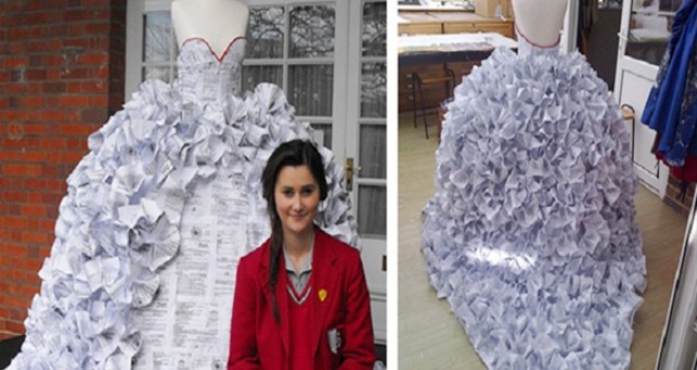 بريطانية تصنع فستان زفاف من الورق