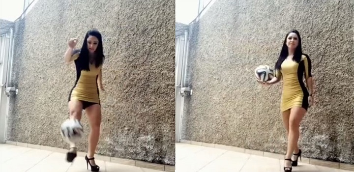 فيديو: مهارات رهيبة في كرة القدم لفتاة ترتدي الكعب العالي