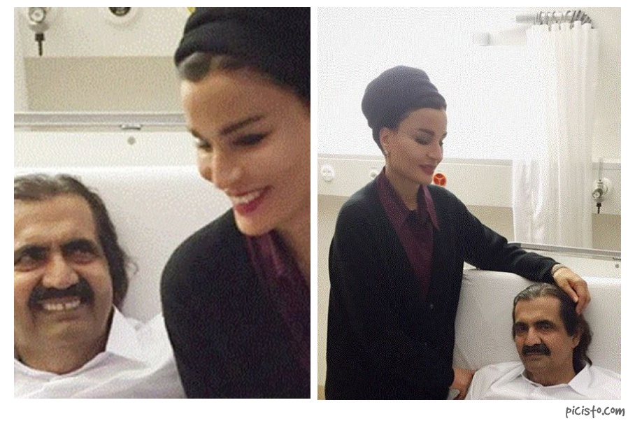 بالصور. الشيخة موزة تنشر صورا لها مع زوجها الشيخ حمد بعد الجراحة