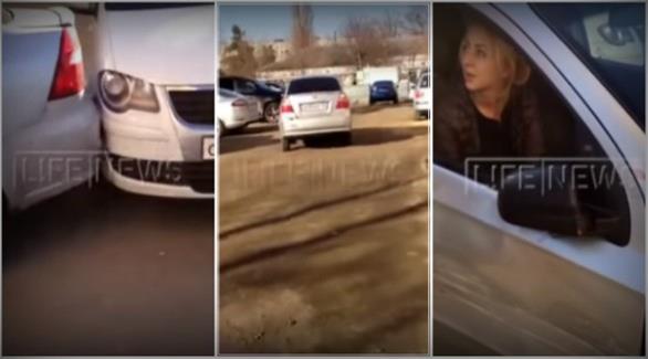 بالفيديو: امرأة تصدم وتتلف 17 سيارة