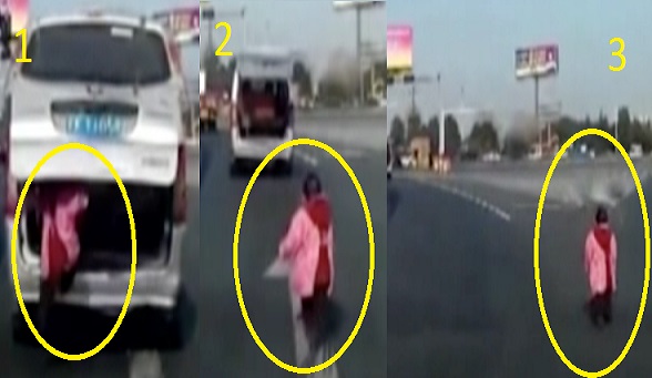 بالفيديو: طفل يسقط من صندوق سيارة وسط طريق سريع