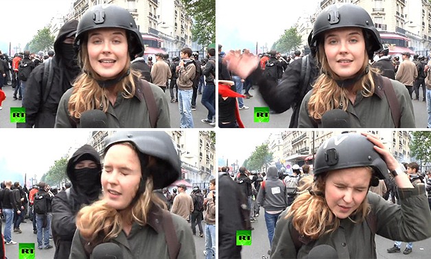صفع مذيعة تلفزيون أثناء تغطيتها مظاهرات باريس