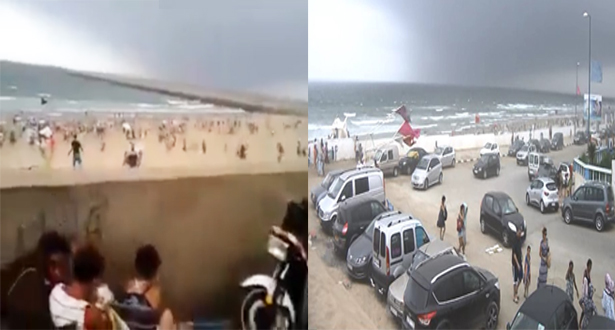 بالفيديو.. عاصفة رملية قوية ترعب المصطافين بشاطئ المهدية