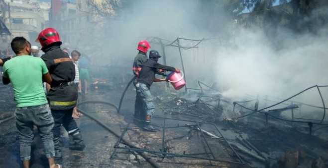 حريق مهول يلتهم سوقا شعبيا في مدينة طنجة