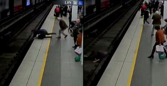 فيديو مروع لراكب فقد وعيه وسقط بين قضبان القطار