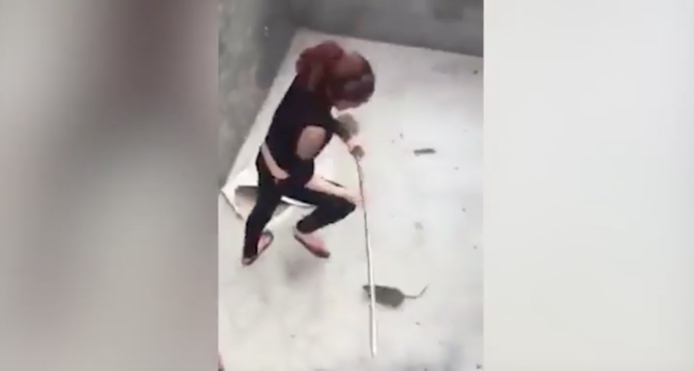 بالفيديو.. امرأة في حالة هستيريا بسبب فأر