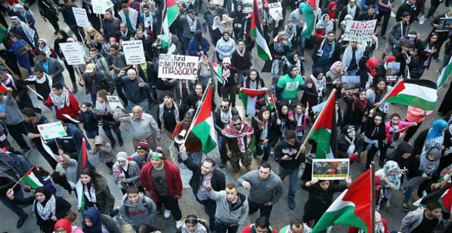 بالصور..مظاهرات بأمريكا تنديدا بالجرائم الإسرائيلية