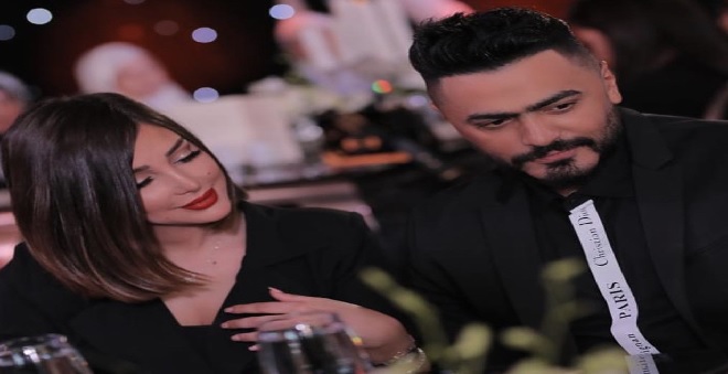 بالصور.. تامر حسني وبسمة بوسيل يحتفلان بمولود جديد في السينما