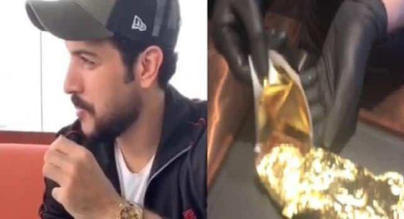 فنان كويتي يقوم بتناول طبق لحم مغطي بالذهب و يثير ضجة!