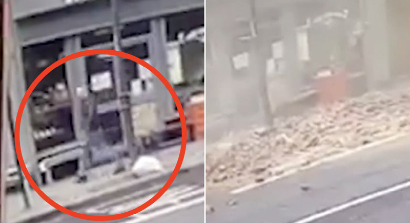 بالفيديو...نجاة رجل بأعجوبة بعد انهيار سقف مبنى