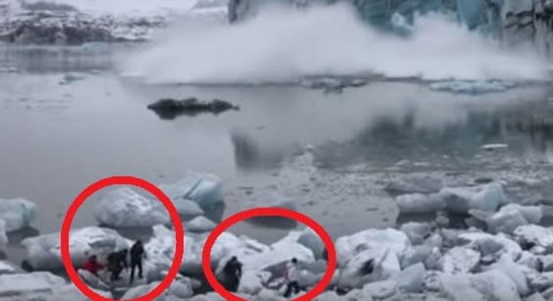 فيديو... هروب سياح من تسونامي بعد انهيار كتلة جليدية ضخمة