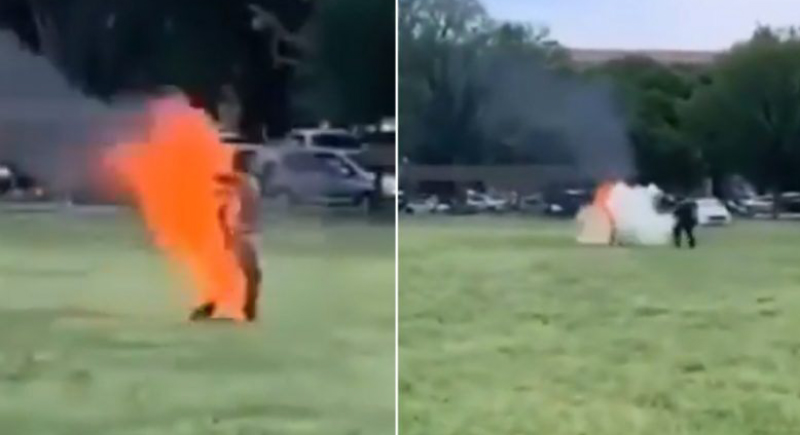 بالفيديو...رجل يضرم النار في جسده يتجول بالقرب من البيت الأبيض