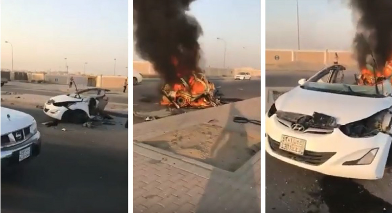 بسبب حادث مروع... انقسام سيارة إلى شطرين ومقتل قائدها في السعودية (فيديو)