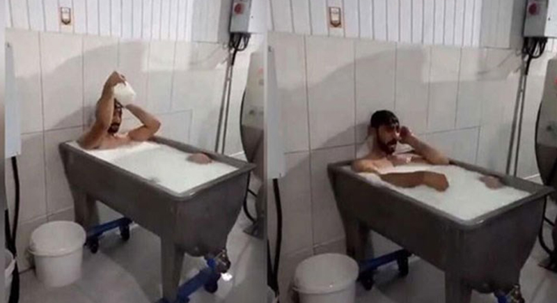 عاملان يواجهان عقوبة بالسجن قد تصل لـ15 عام بسبب الاستحمام بالحليب (فيديو)