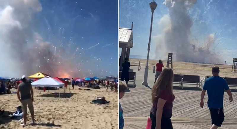 انفجار شاحنة ألعاب نارية على شاطئ أمريكي (فيديو)