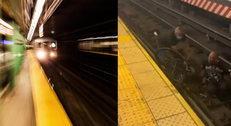 إنقاذ شخص من ذوي الاحتياجات الخاصة بعد سقوطه على سكة المترو (فيديو)