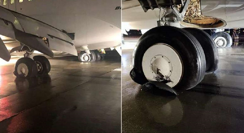 انفجار إطارات طائرة أثناء الهبوط في مطار برومانيا