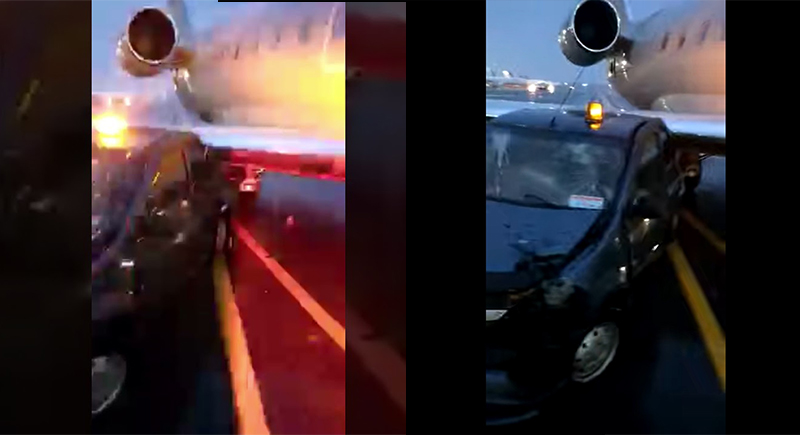 طائرة ركاب تصطدم بسيارة في مطار بكازاخستان (فيديو)