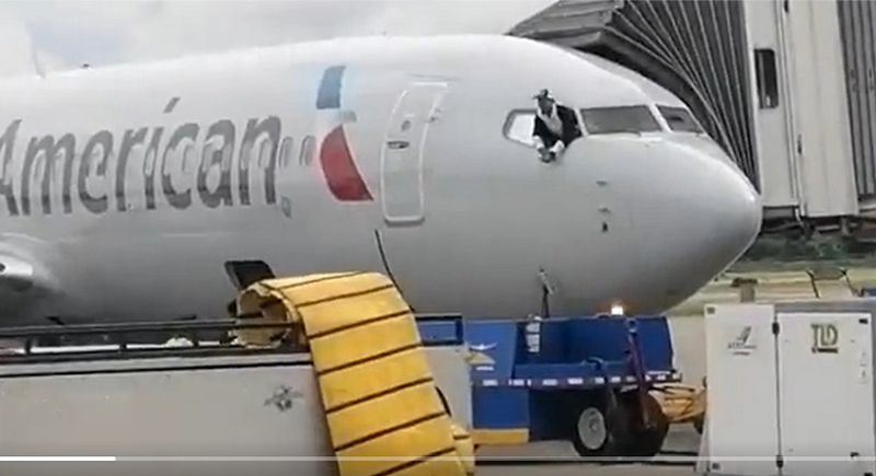 رجل يحاول القفز من الطائرة بعد اقتحام غرفة القيادة (فيديو)