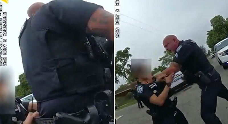 شرطي أمريكي يعتدي على زميلته أثناء عملية أمنية (فيديو)