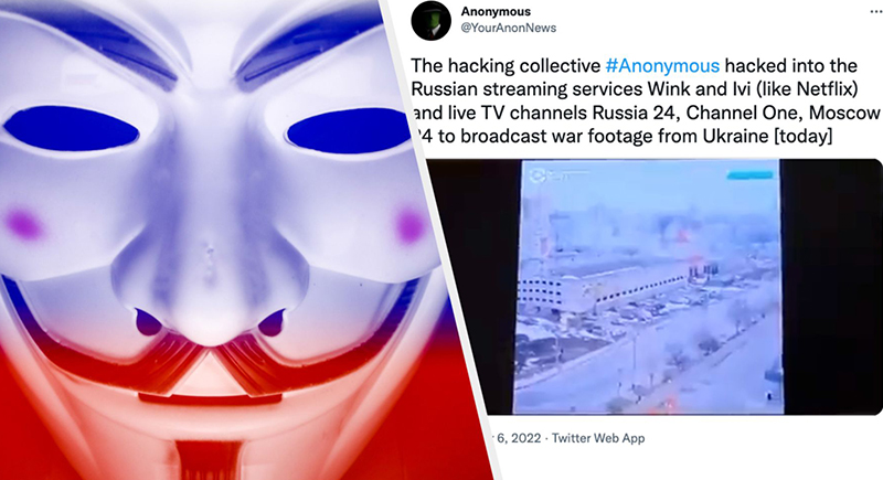 ''أنونيموس'' تخترق قنوات التلفزيون الروسي وتبث دعاية مناهضة للحرب (فيديو)